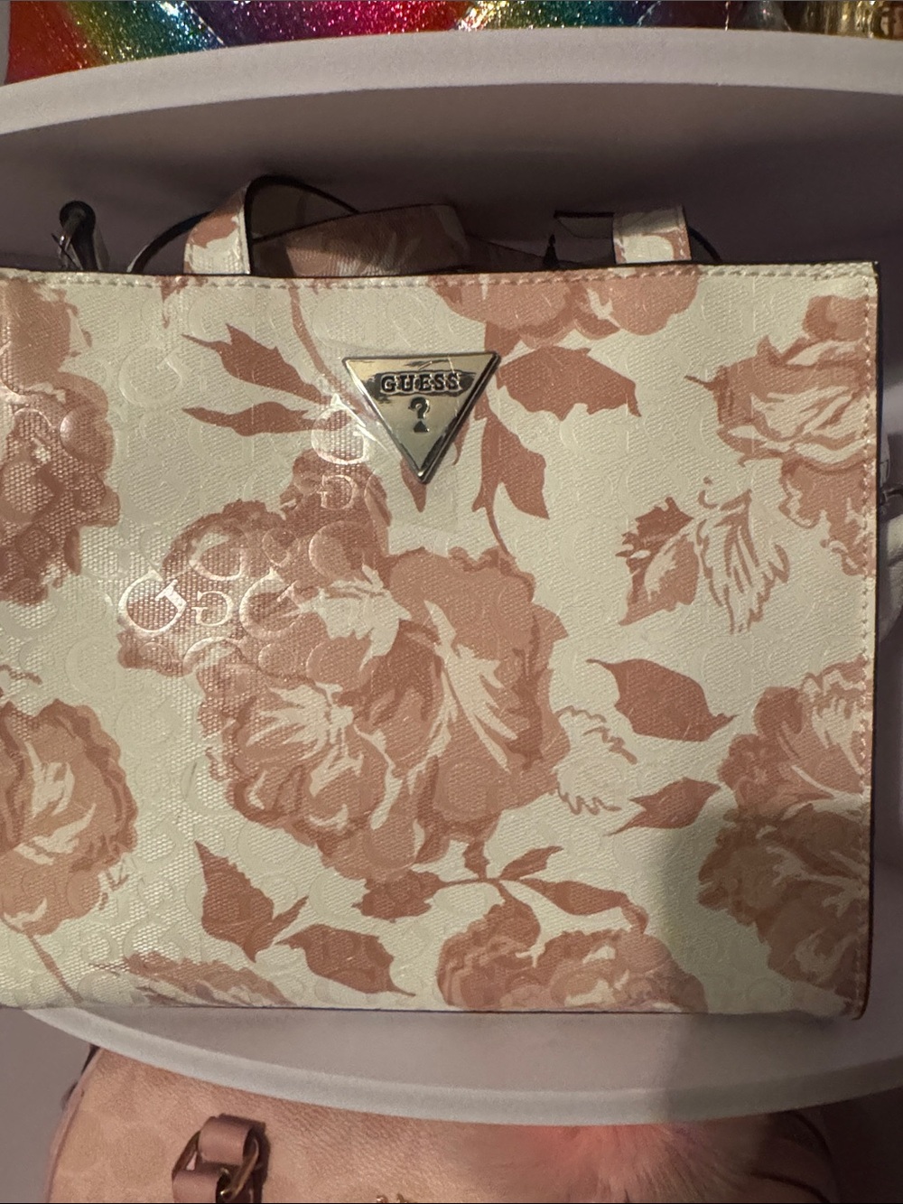 GUESS Pink Floral Tote in Cream and Blush